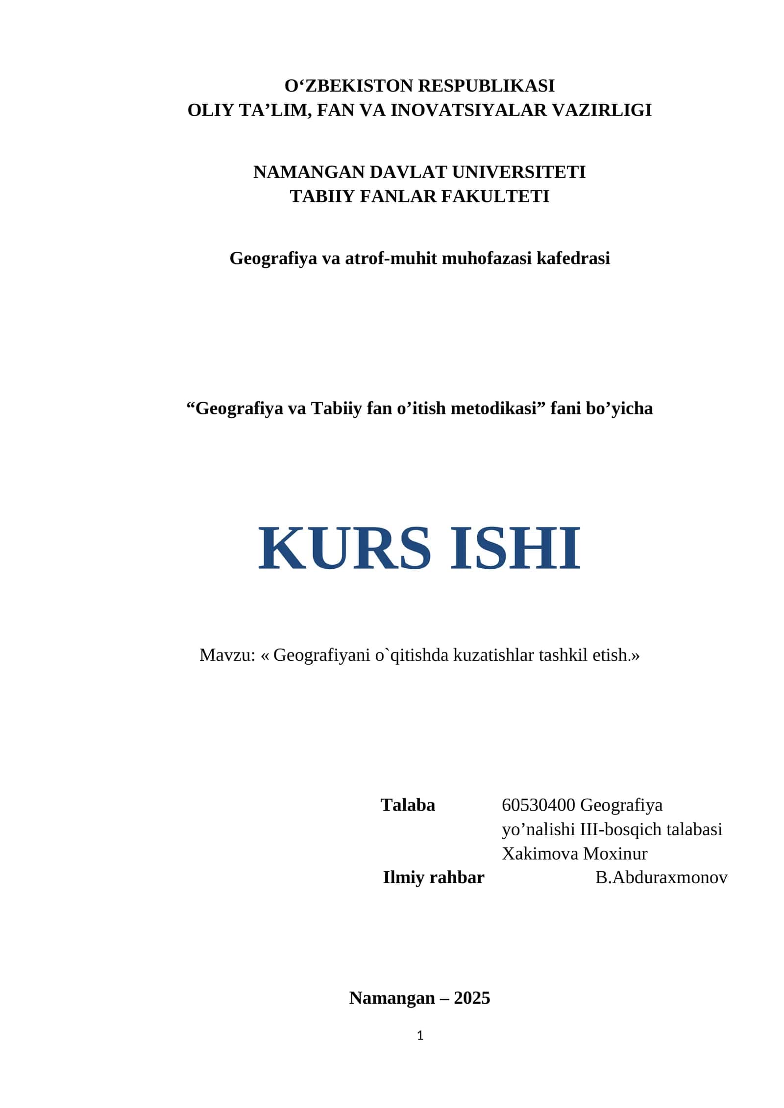 Geografiyani o`qitishda kuzatishlar tashkil etish