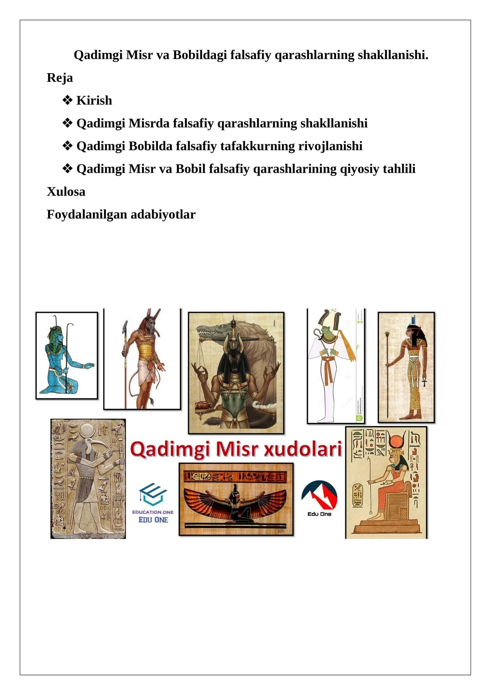 Qadimgi Misr va Bobil va falsafiy qarashlarning shakllanishi