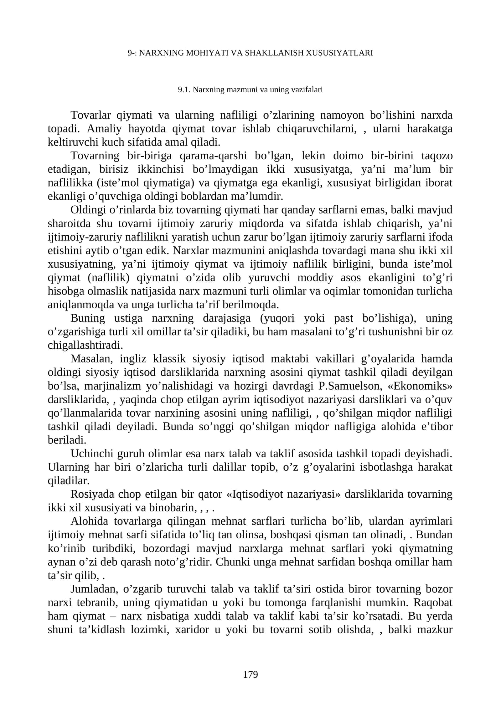 NARXNING MOHIYATI VA SHAKLLANISH XUSUSIYATLARI