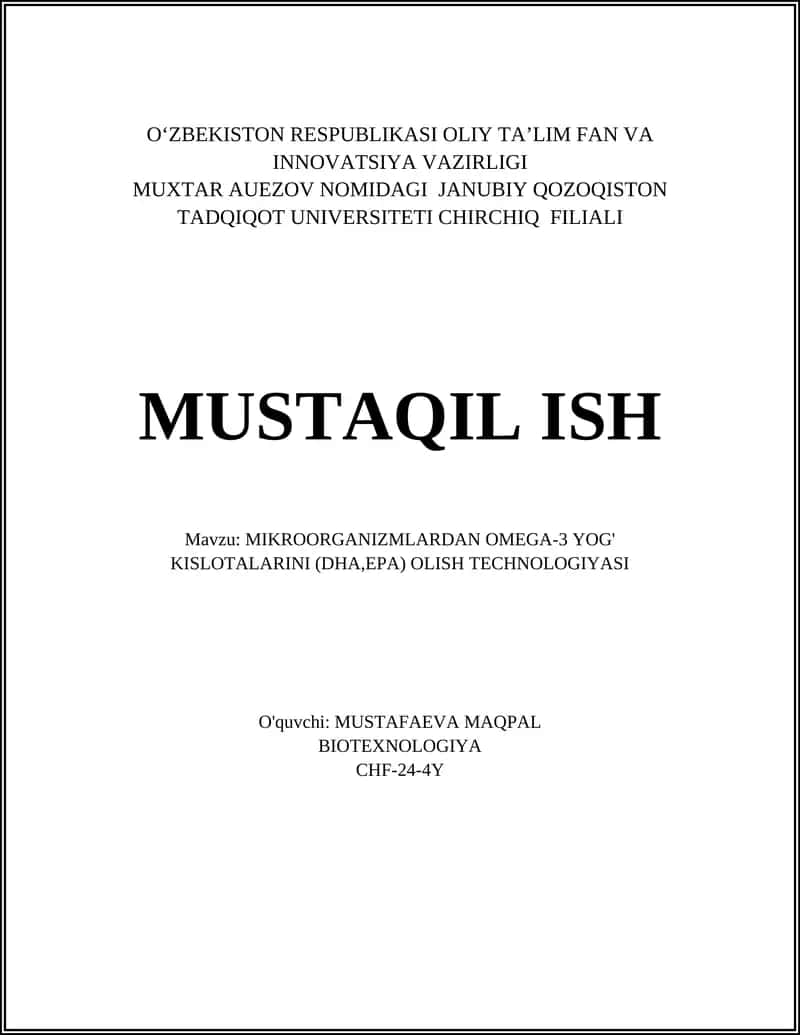 Omega-3 yog' kislotalarini olish texnologiyasi