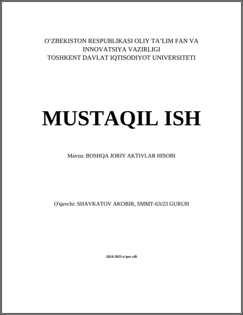 BOSHQA JORIY AKTIVLAR HISOBI