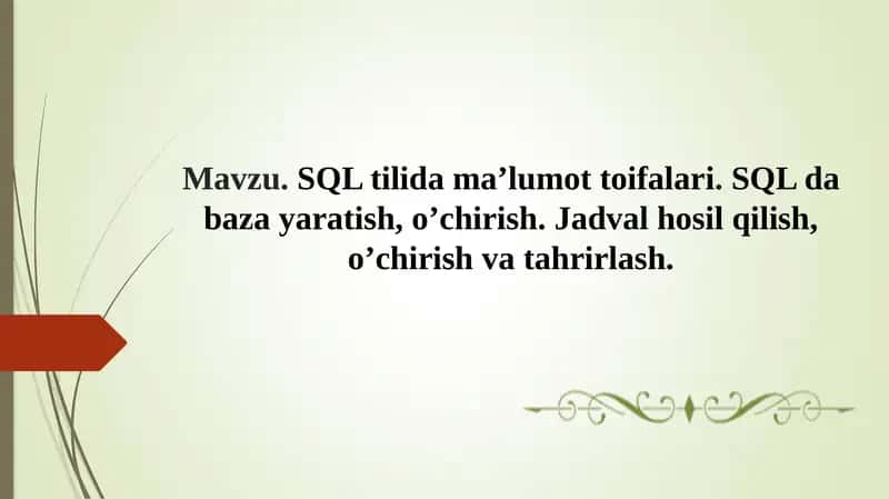 SQL tilida ma’lumot toifalari