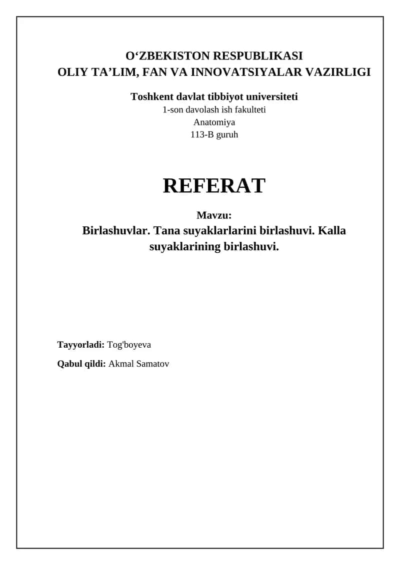Bo'g'inlar va Suyak Birikmalari: Umumiy Ko'rinish