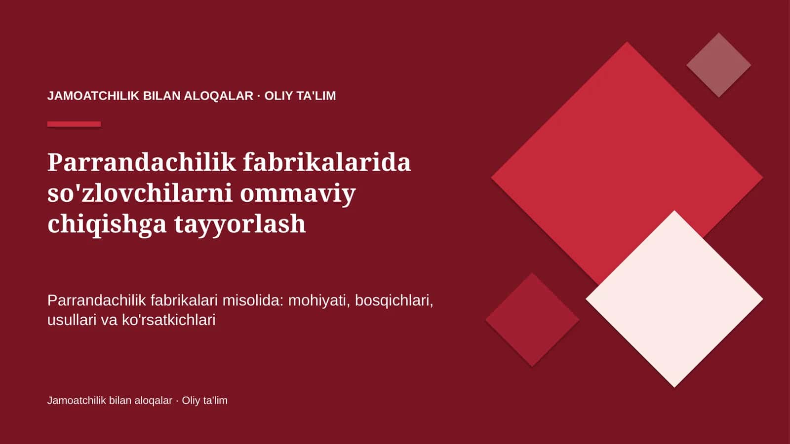 Parrandachilik fabrikalarida so'zlovchilarni ommaviy chiqishga tayyorlash