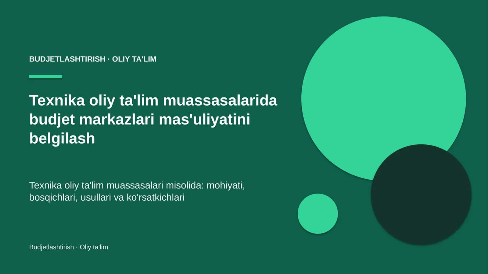 Texnika oliy ta'lim muassasalarida budjet markazlari mas'uliyatini belgilash