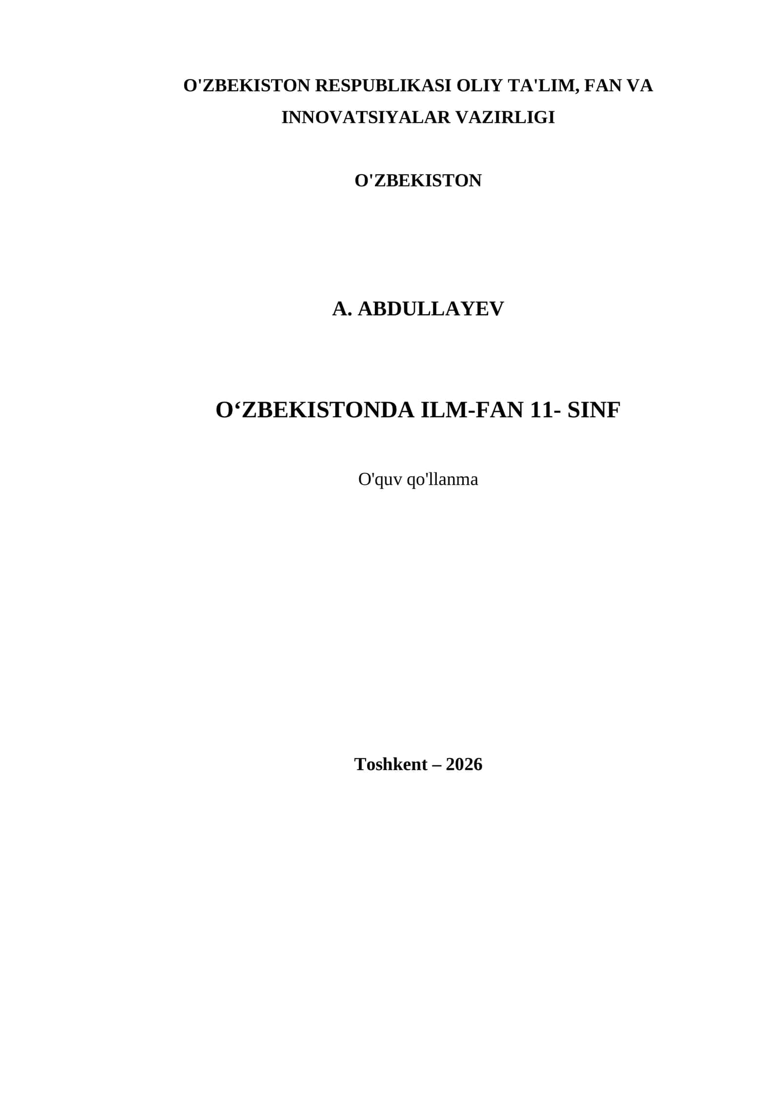 O‘ZBEKISTONDA ILM-FAN 11- SINF