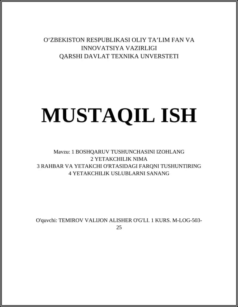BOSHQARUV TUSHUNCHASI