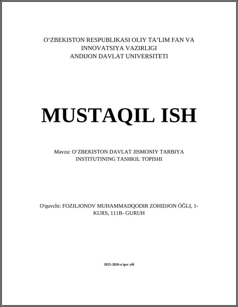 O‘zbekiston Davlat Jismoniy Tarbiya Institutining Tashkil Topishi