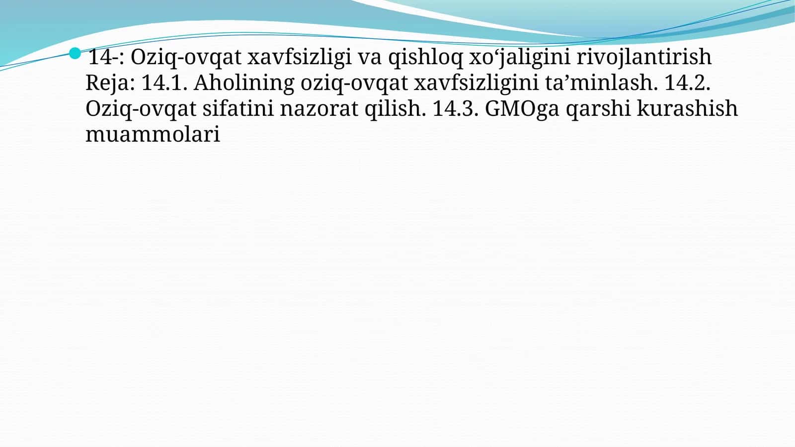 Oziq-ovqat xavfsizligi va qishloq xo‘jaligini rivojlantirish