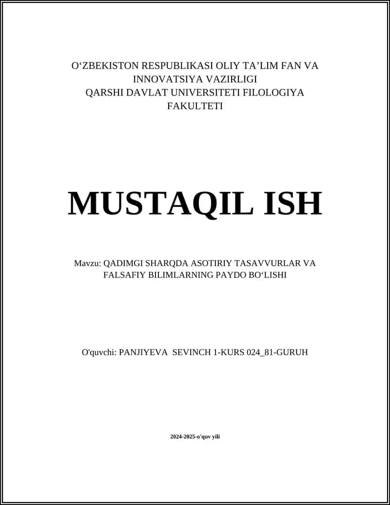QADIMGI SHARQDA ASOTIRIY TASAVVURLAR VA FALSAFIY BILIM