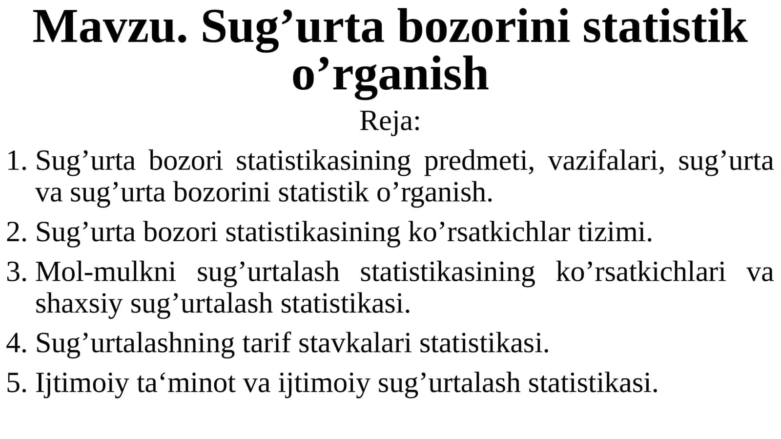 Sug’urtabozorinistatistiko’rganish