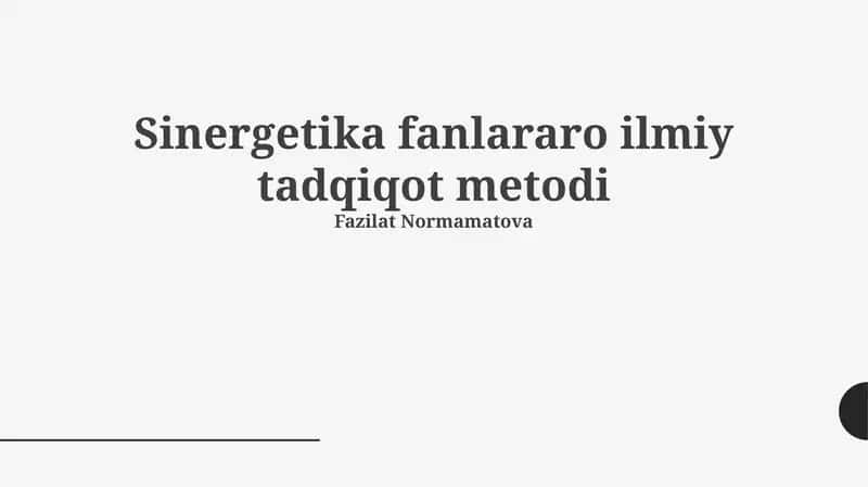 Sinergetika fanlararo ilmiy tadqiqot metodi