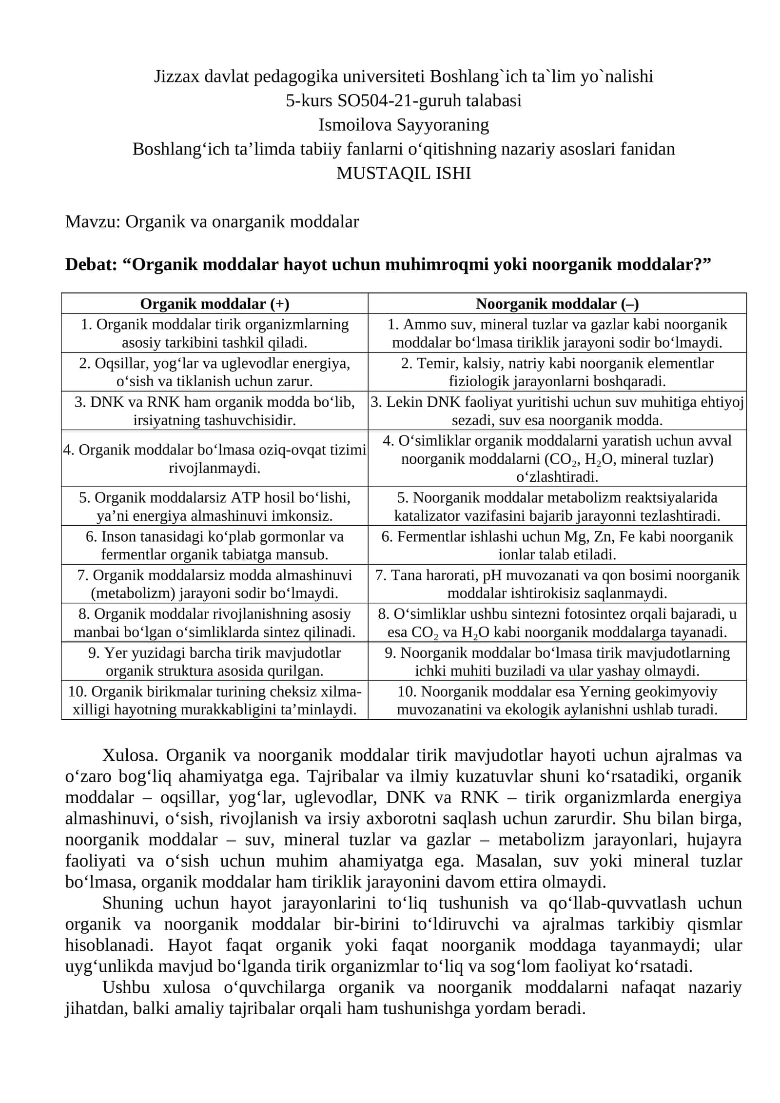 Organik va onarganik moddalar