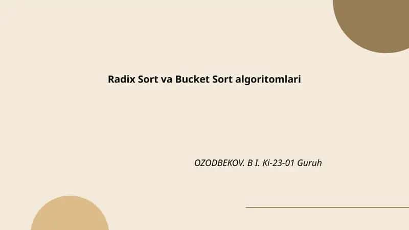 Radix Sort va Bucket Sort algoritmlari