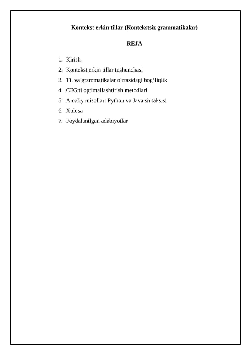 Kontekst erkin tillar (Kontekstsiz grammatikalar)