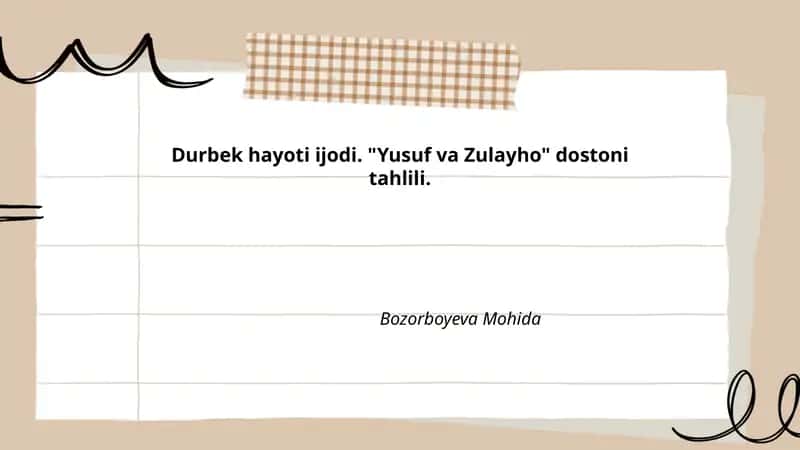 "Yusuf va Zulayho" dostoni tahlili