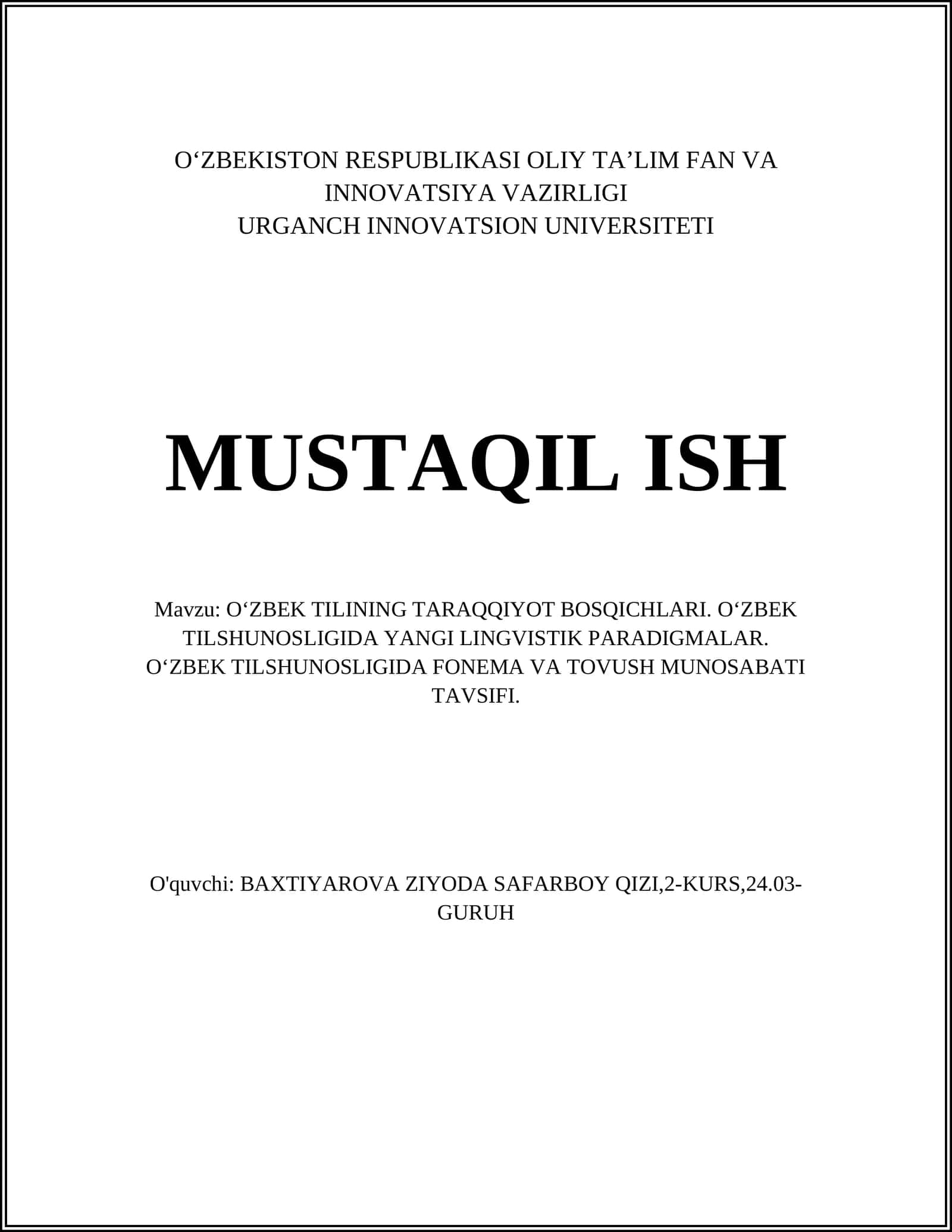 O‘ZBEK TILINING TARAQQIYOT BOSQICHLARI