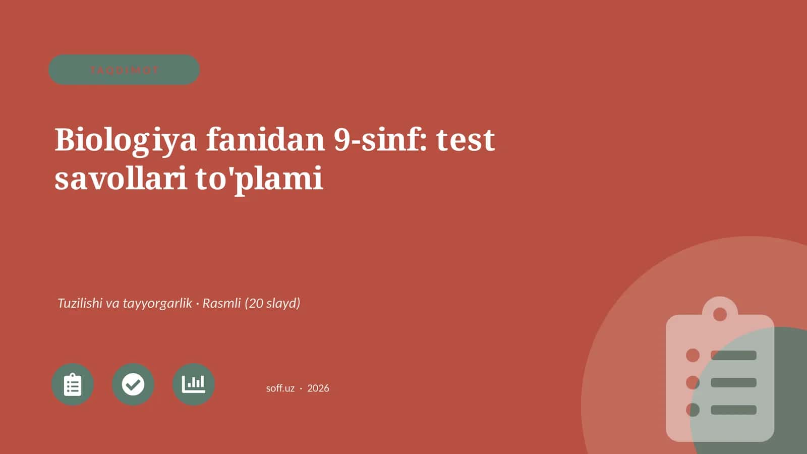 Biologiya fanidan 9-sinf: test savollari to'plami