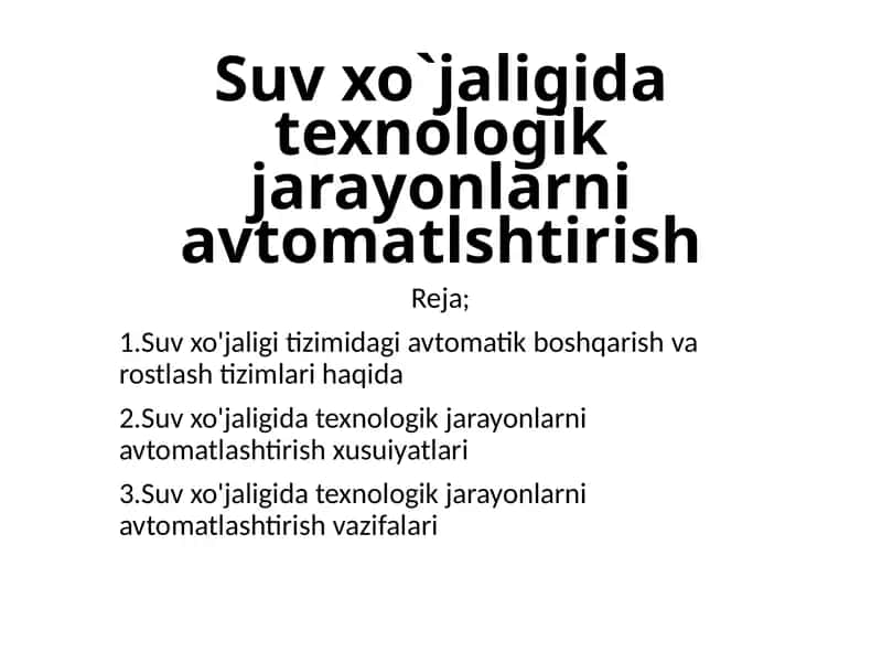 Suv xo'jaligida texnologik jarayonlarni avtomatlshtirish