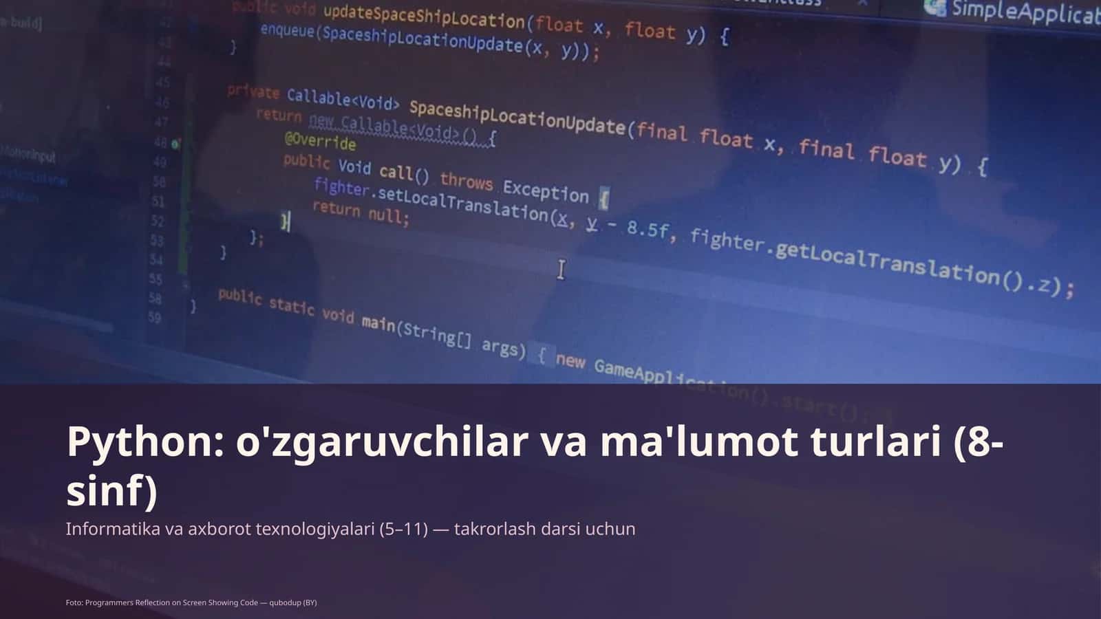 Python: o'zgaruvchilar va ma'lumot turlari (8-sinf)