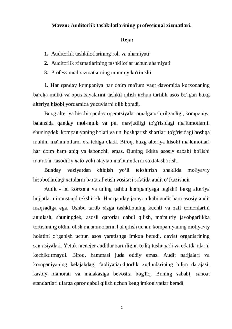 Auditorlik tashkilotlarining professional xizmatlari