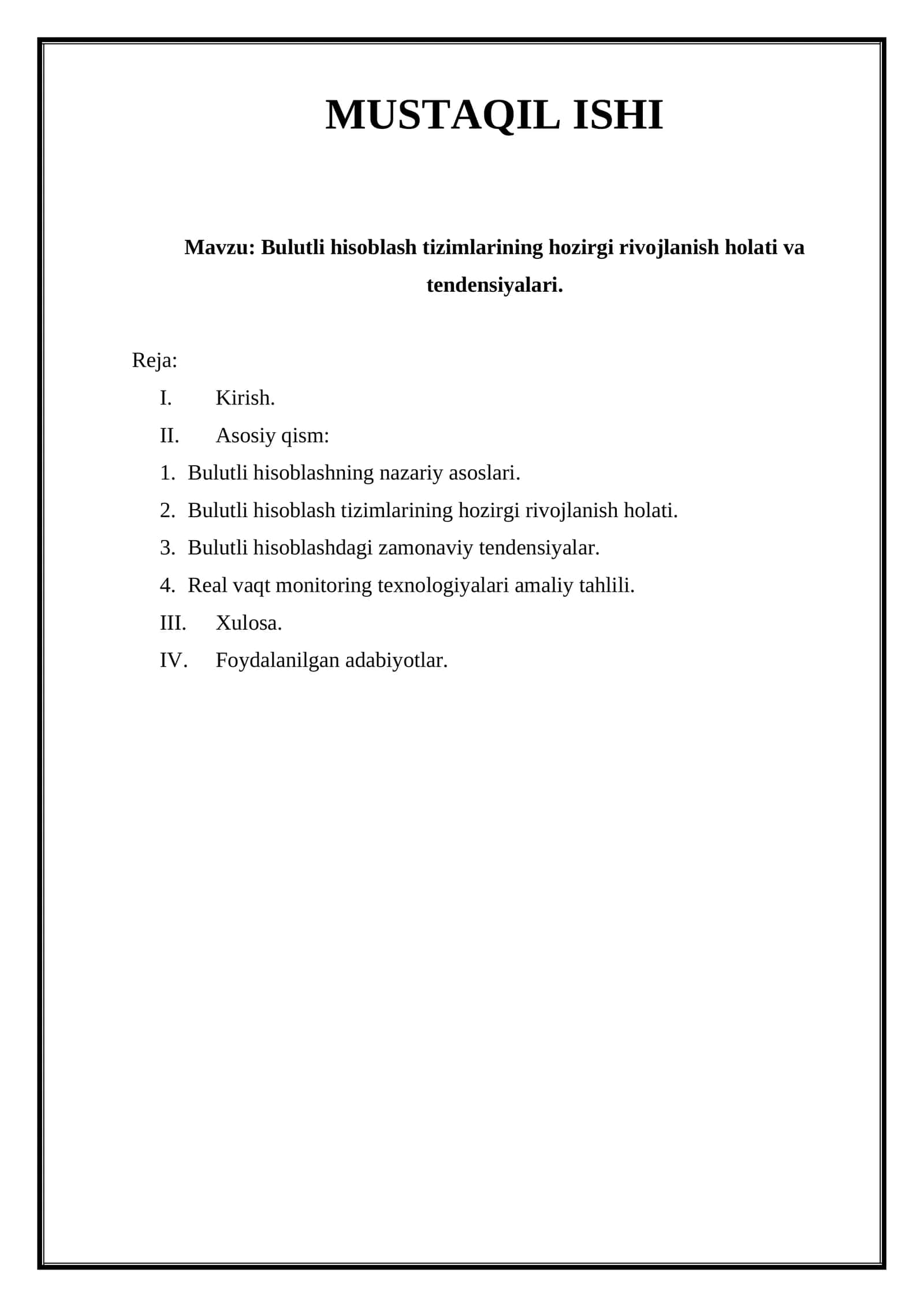 Bulutli hisoblash tizimlarining hozirgi rivojlanish holati va tendensiyalari