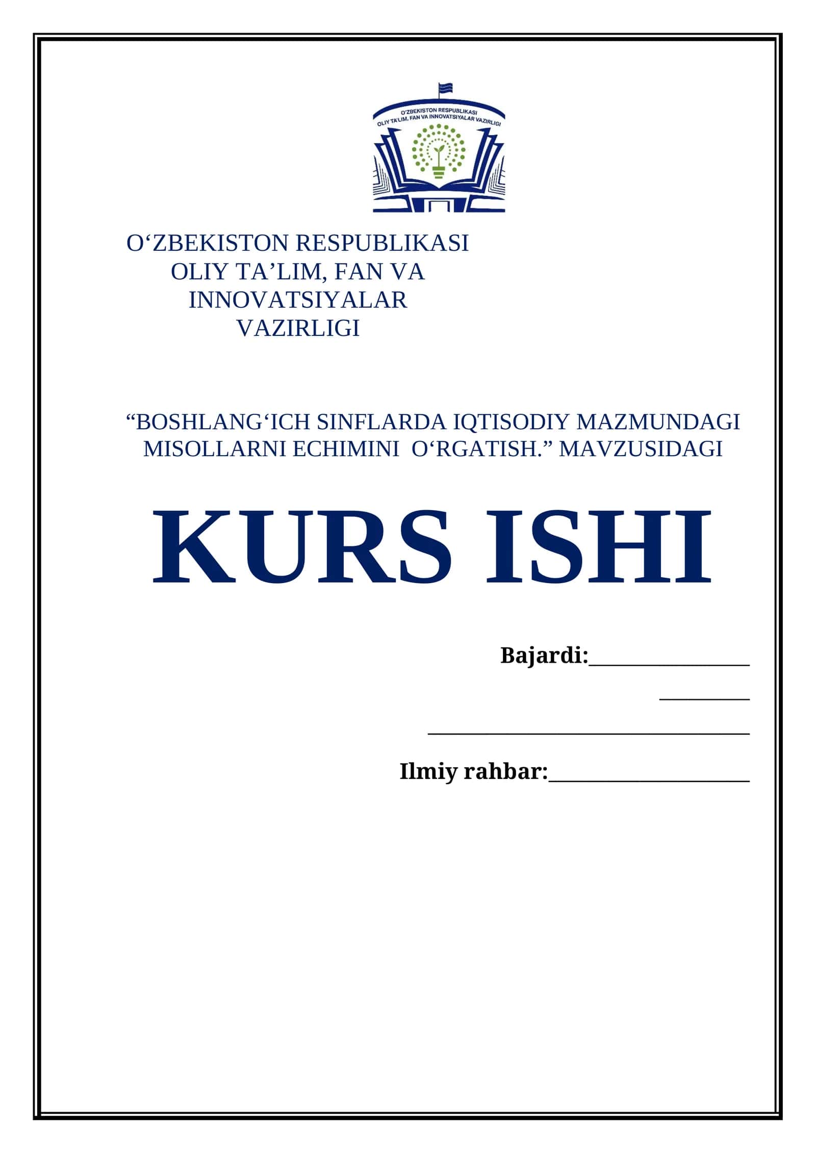 BOSHLANG‘ICH SINFLARDA IQTISODIY MAZMUNDAGI MISOLLARNI YECHIMINI O‘RGATISH