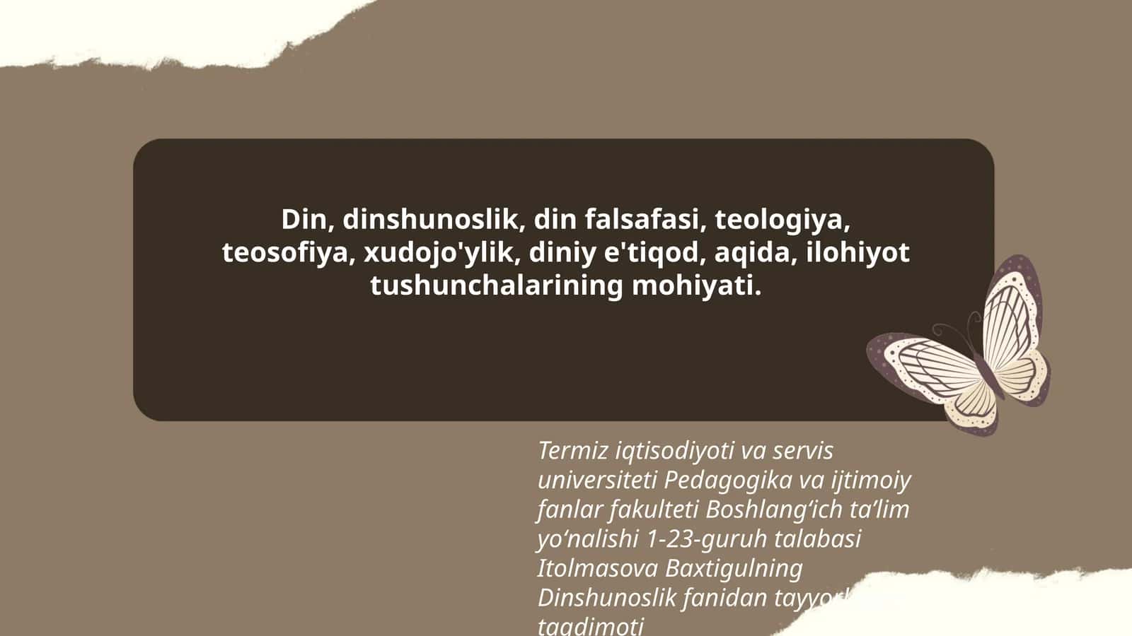 Dinshunoslik Fanidan Tayyorlagan Taqdimoti