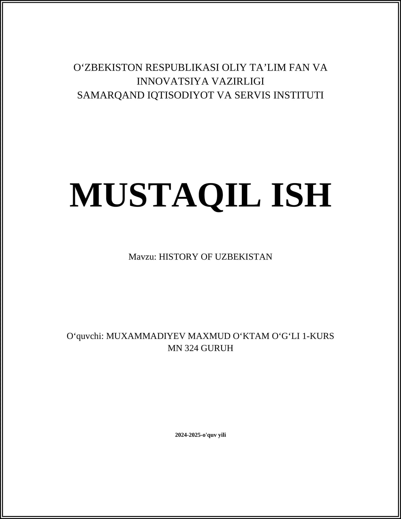 HISTORY OF UZBEKISTAN