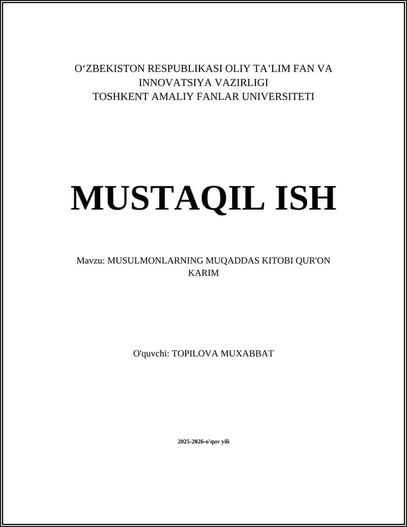MUSULMONLARNING MUQADDAS KITOBI QUR'ON KARIM