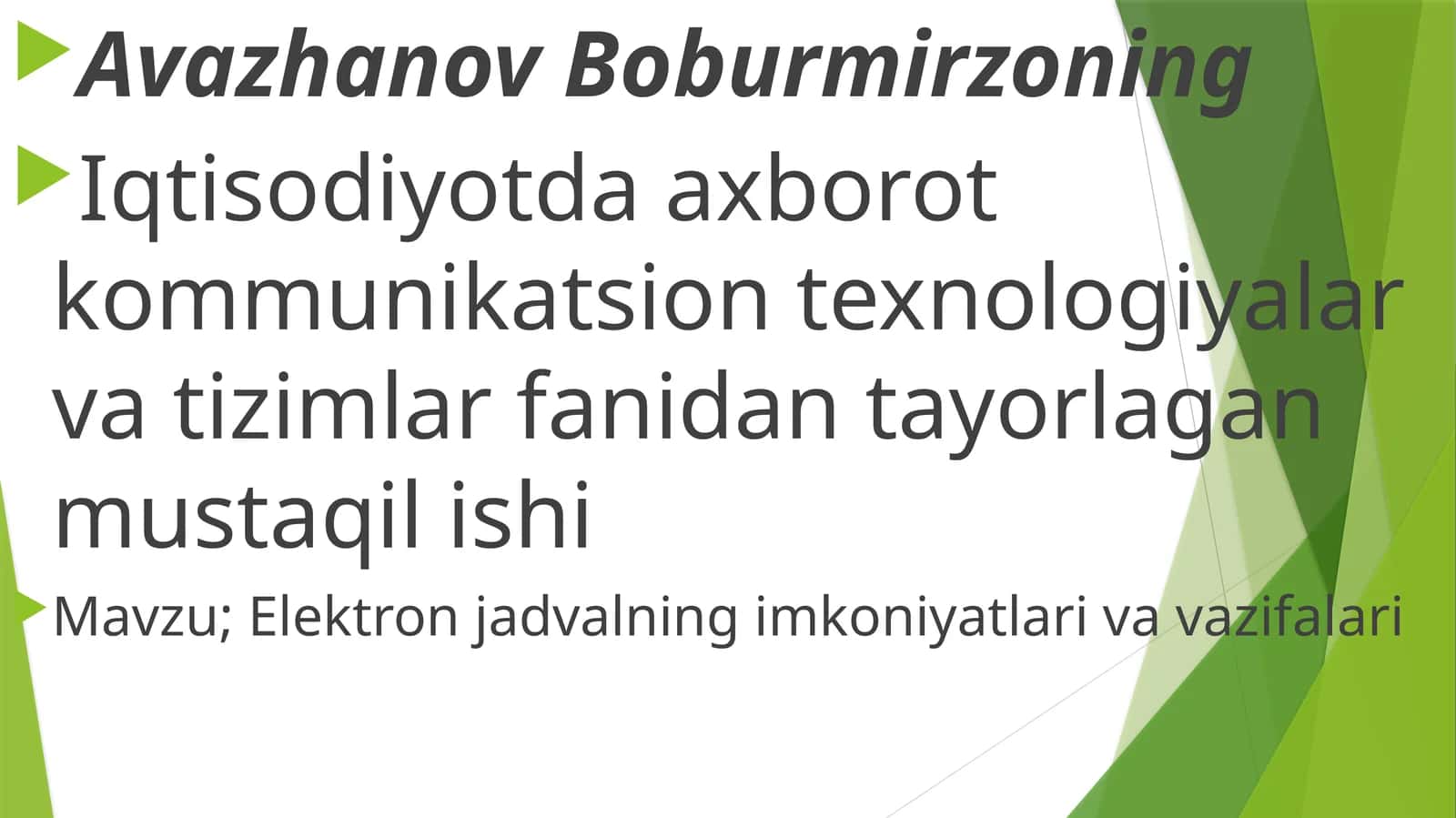Elektron jadvalning imkoniyatlari va vazifalari
