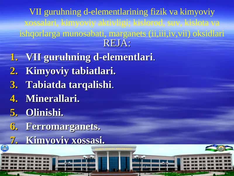 VII guruhning d-elementlari