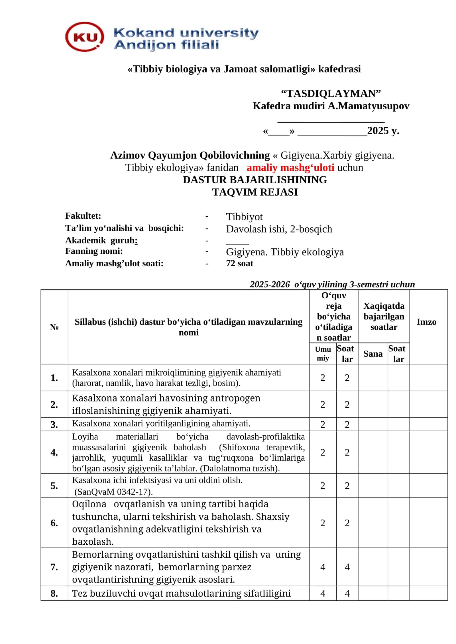 Tibbiy biologiya va Jamoat salomatligi kafedrasi