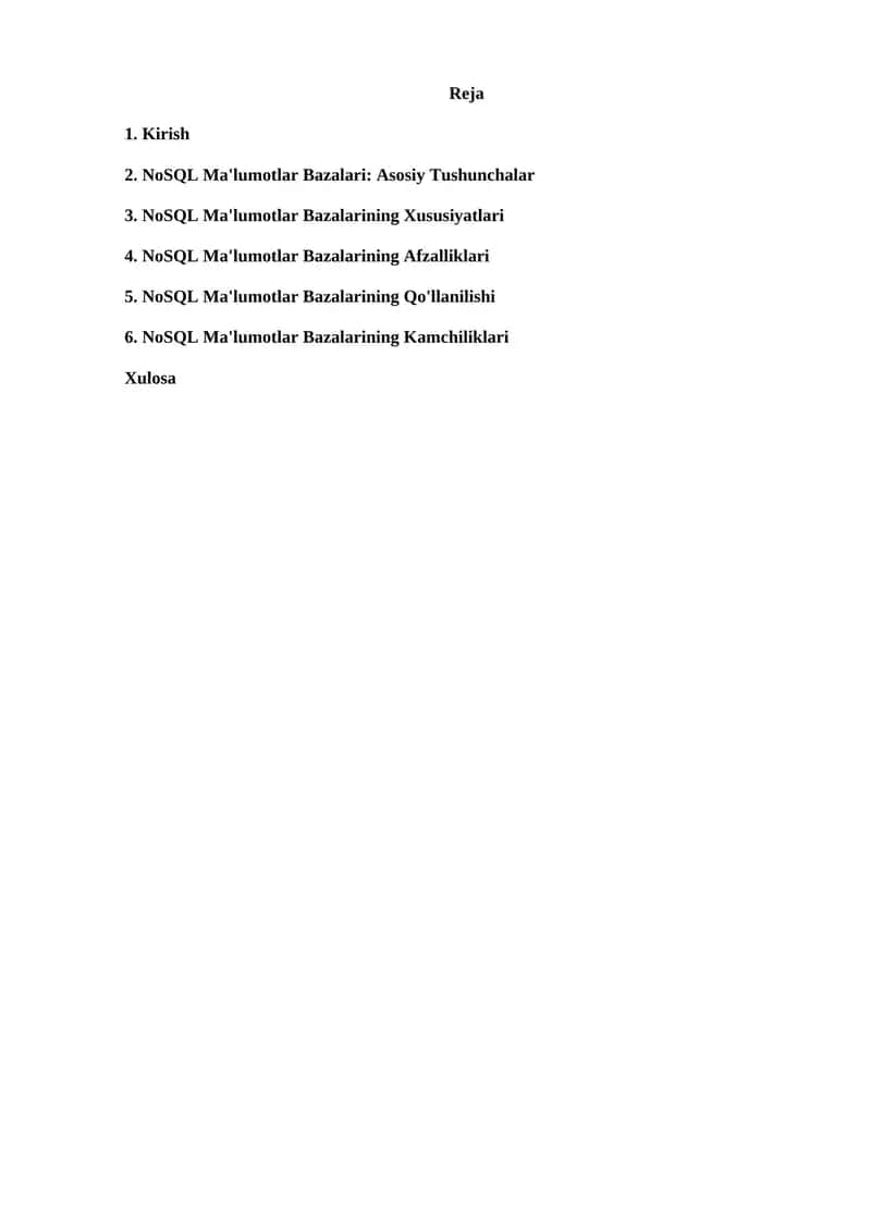 NoSQL Ma'lumotlar Bazalari