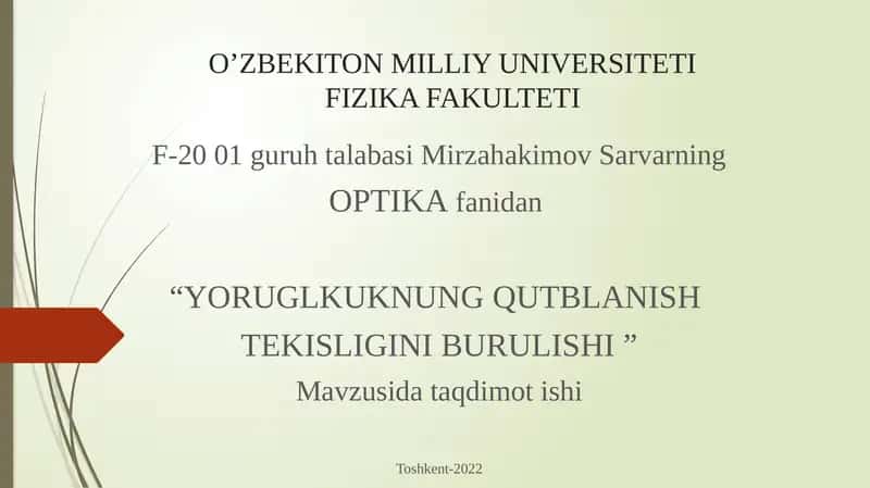 "YORUGLIK UND QUTBLANISH TEKISLIGINI BURULISHI"