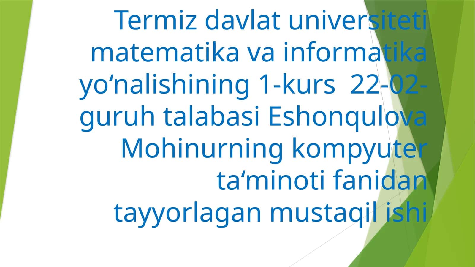 Kompyuter ta'minoti fanidan mustaqil ish