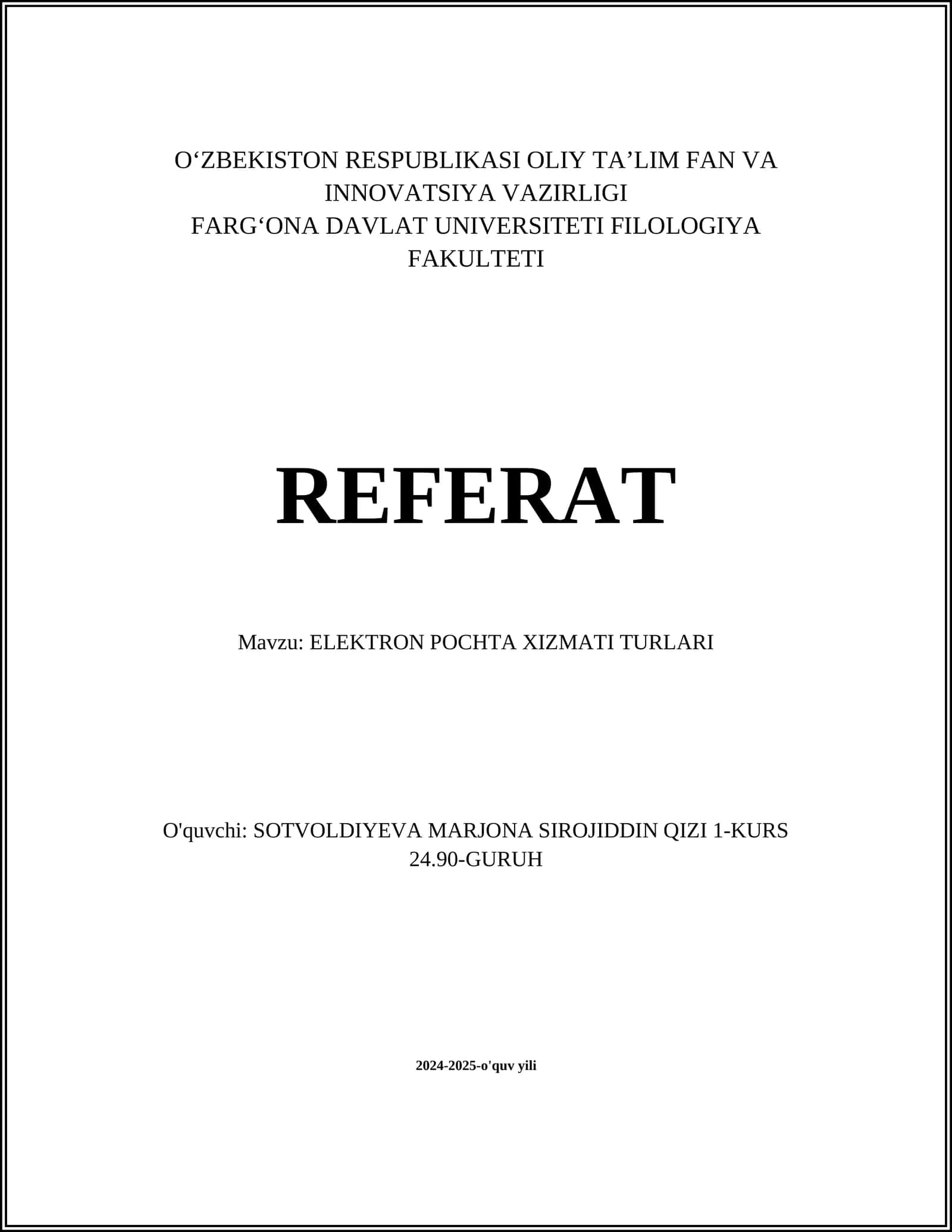 ELEKTRON POCHTA XIZMATI TURLARI
