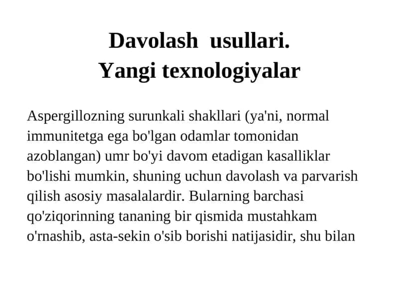 Aspergillozning davolash usullari