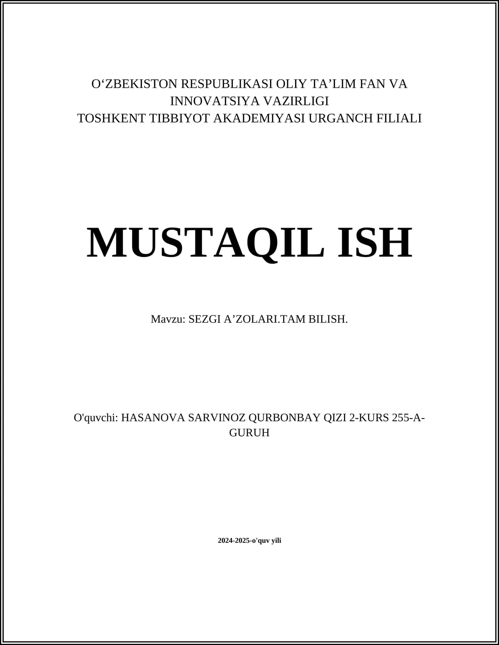 SEZGI AʼZOLARI.TAM BILISH