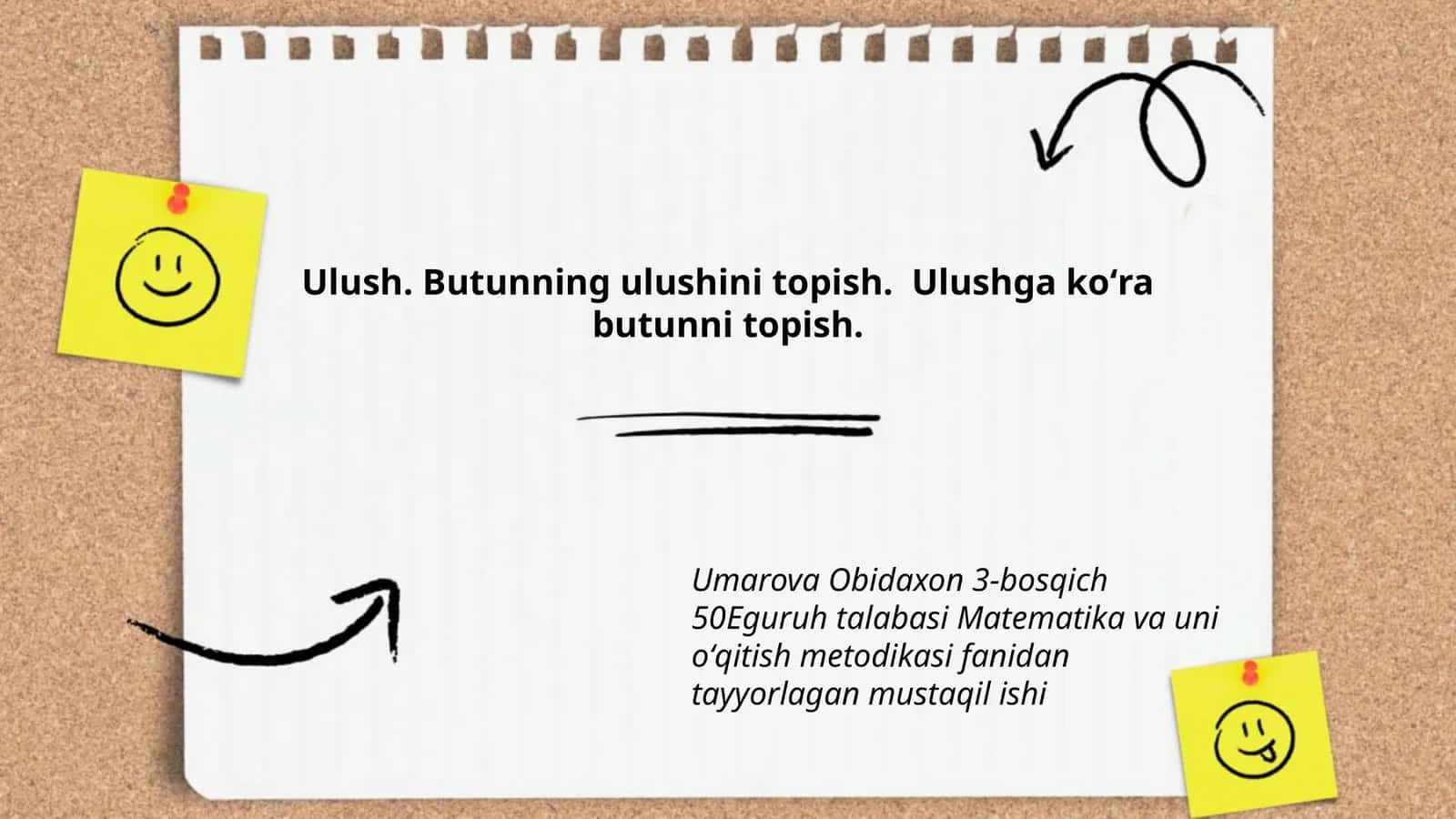 Umarova Obidaxon 3-bosqich 50Eguruh talabasi Matematika va uni oʻqitish metodikasi fanidan tayyorlagan mustaqil ishi