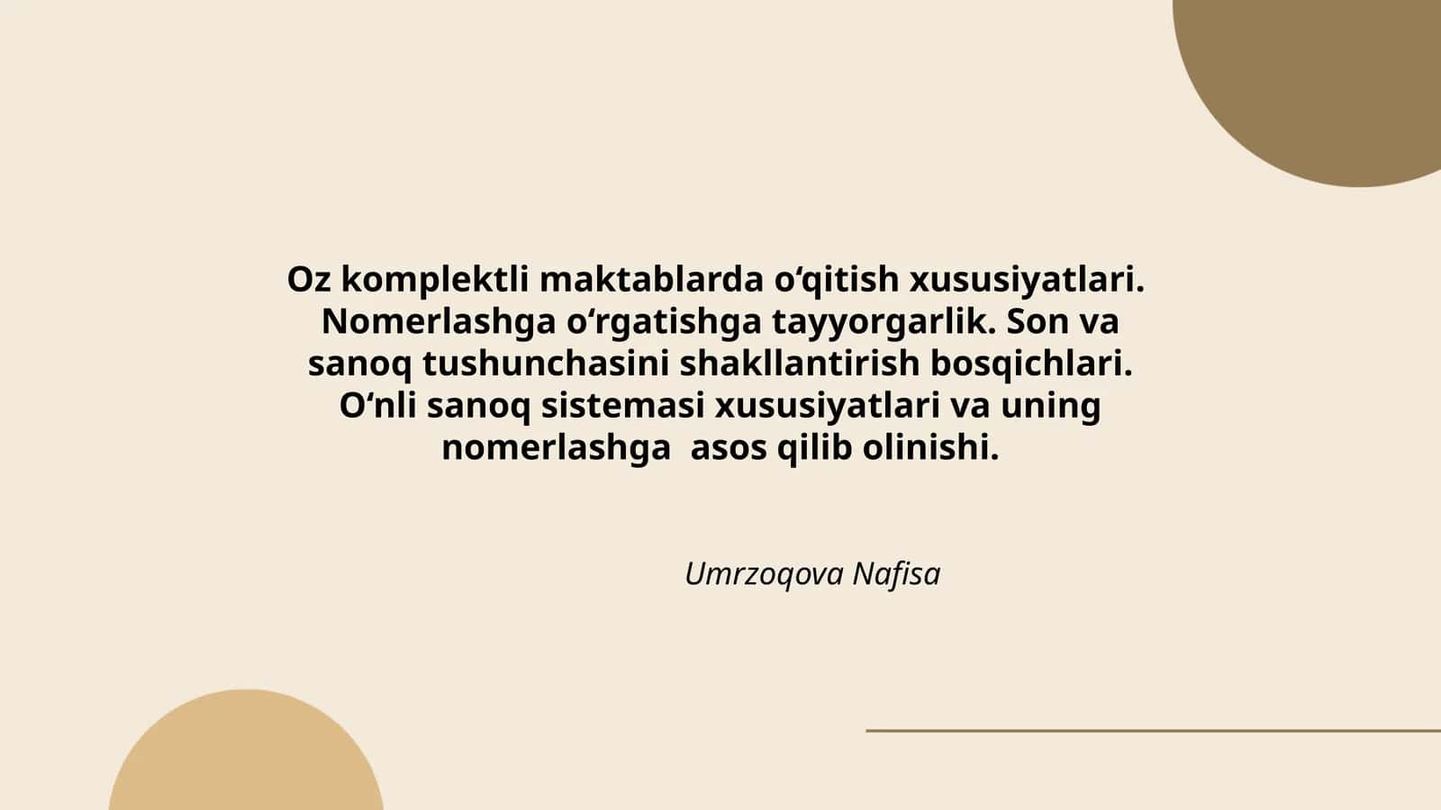 Oz komplektli maktablarda o‘qitish xususiyatlari