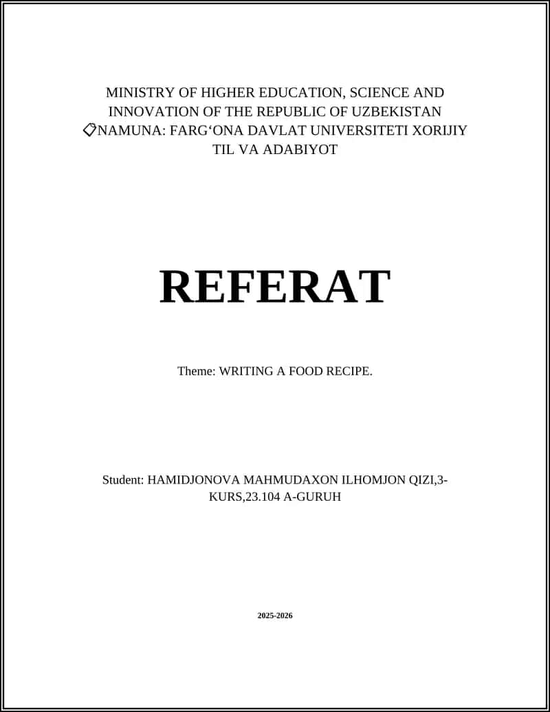 FARG‘ONA DAVLAT UNIVERSITETI XORIJIY TIL VA ADABIYOT REFERAT