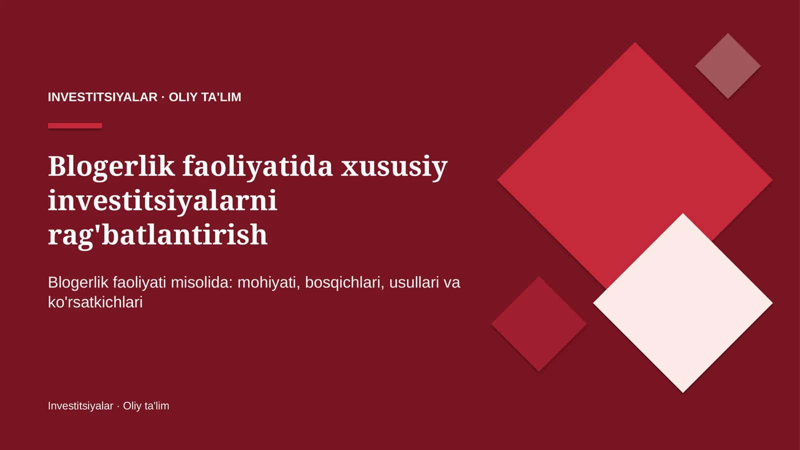 Xususiy investitsiyalarni rag'batlantirish: mohiyati