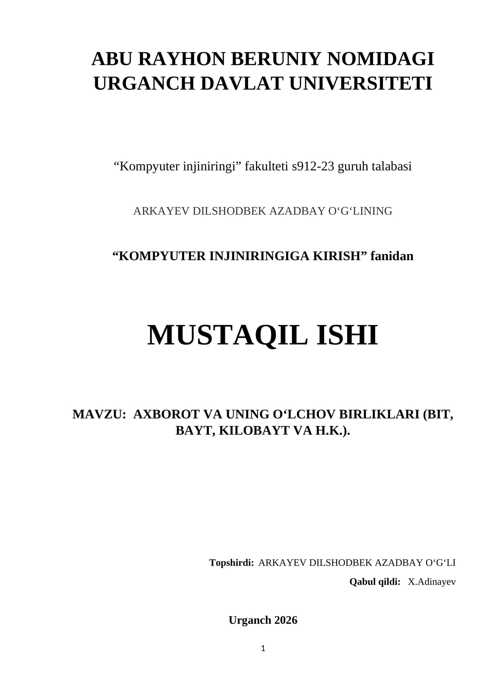 KOMPYUTER INJINIRINGIGA KIRISH