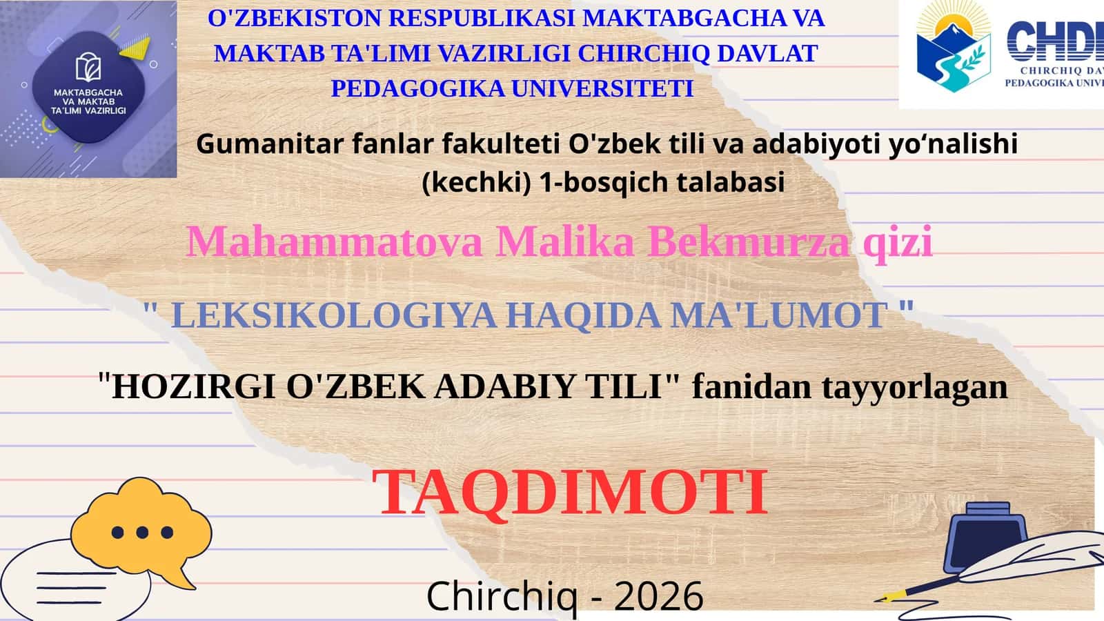 LEKSIKOLOGIYA HAQIDA MA'LUMOT