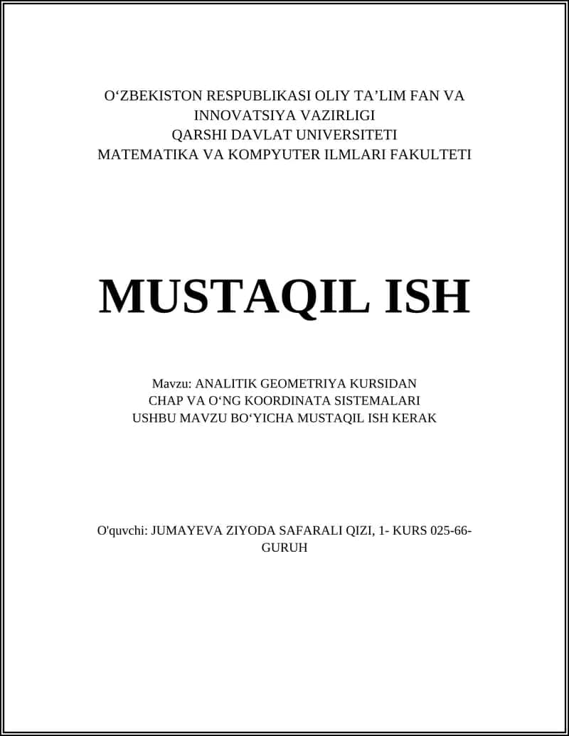 ANALITIK GEOMETRIYA KURSIDAN CHAP VA OʻNG KOORDINATA SISTEMALARI