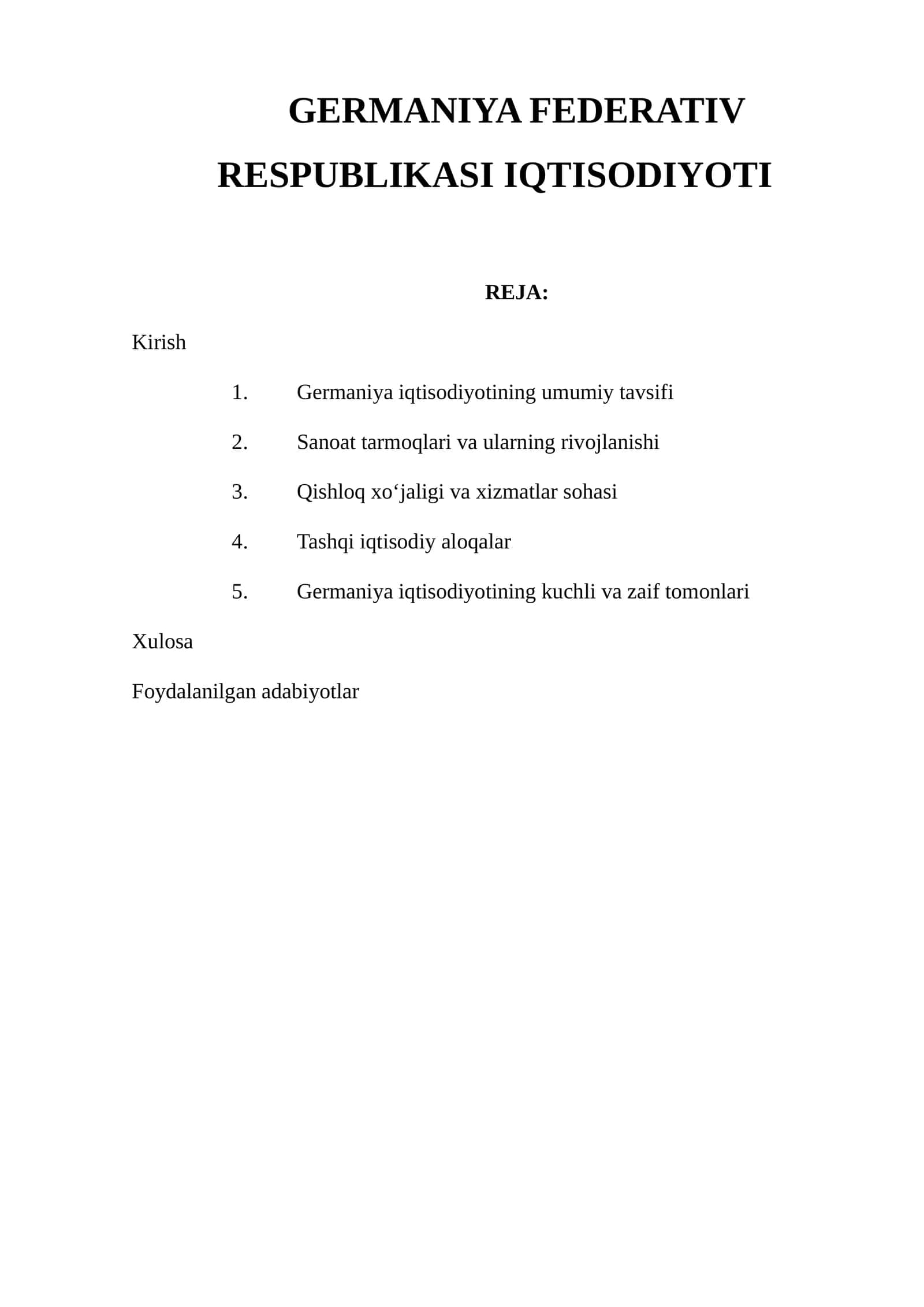 GERMANIYA FEDERATIV RESPUBLIKASI IQTISODIYOTI