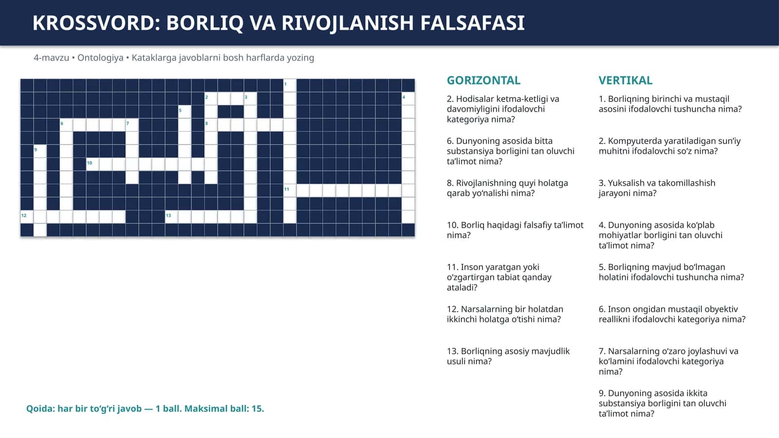 BORLIQ VA RIVOJLANISH FALSAFASI