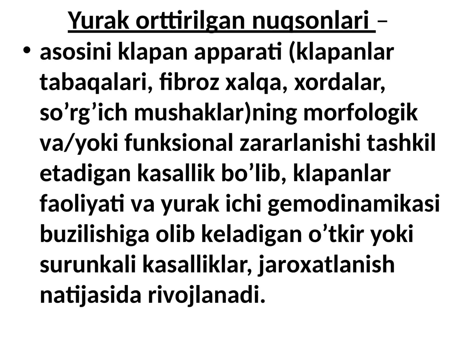 Yurak оrttirilgаn nuqsоnlаri