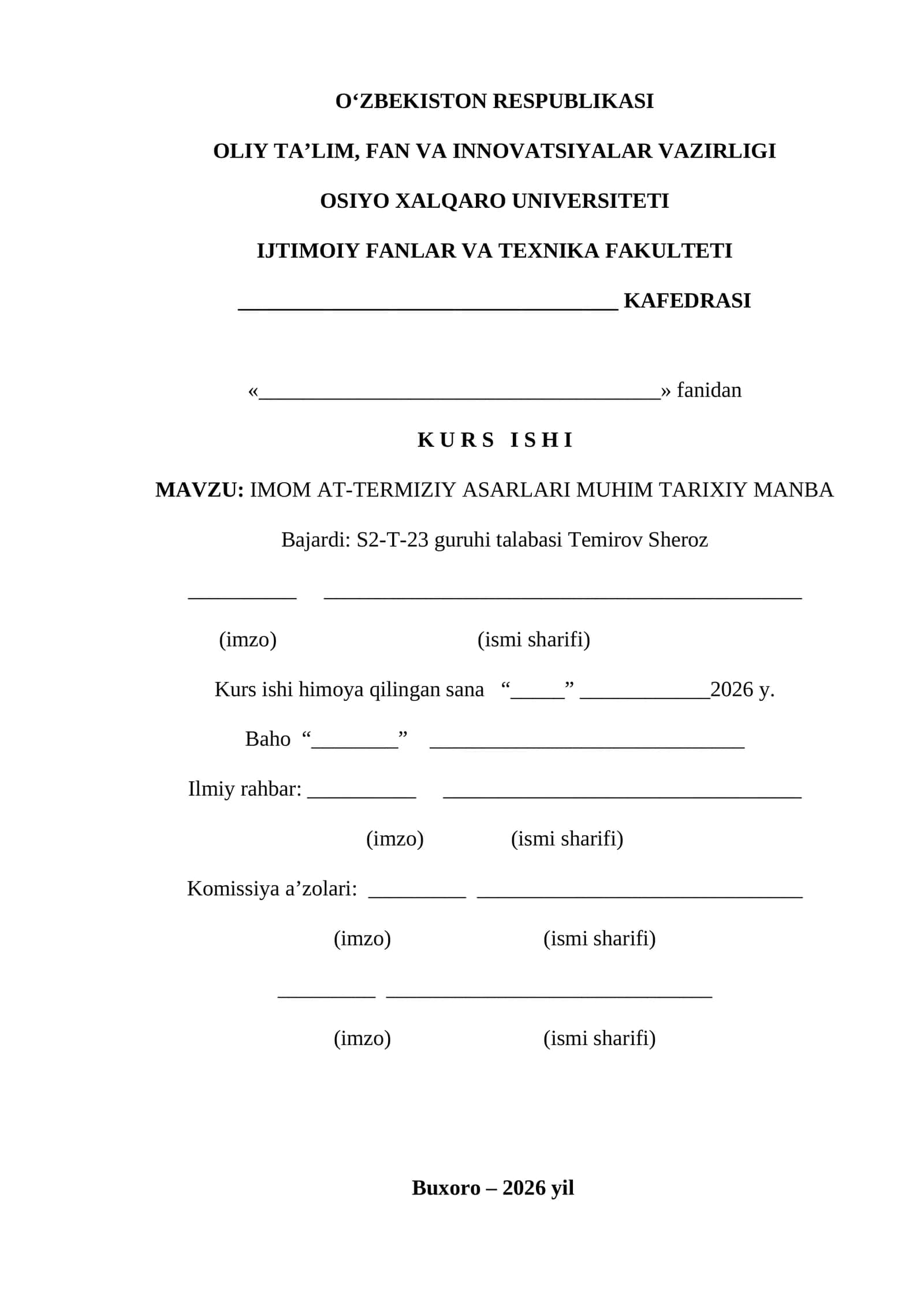 IMOM AT-TERMIZIY ASARLARI MUHIM TARIXIY MANBA